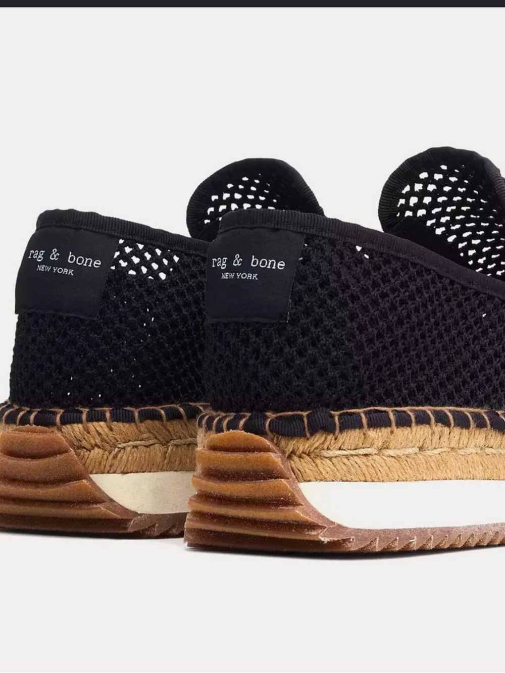 rag & bone Black Mesh Espadrille Slip-On Sneakers with Jute Midsole Mens 10.5